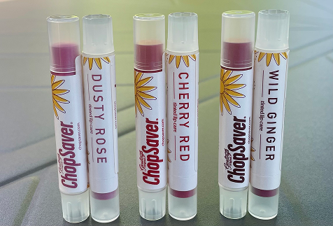 Dusty Rose, Cherry Red, and Wild Ginger tinted ChopSaver tubes