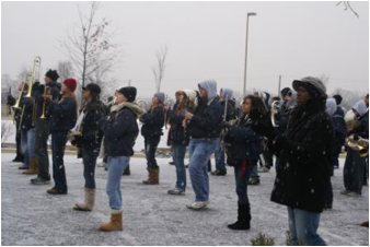 The Taravella (FL) HS band rehearsing in the snow!